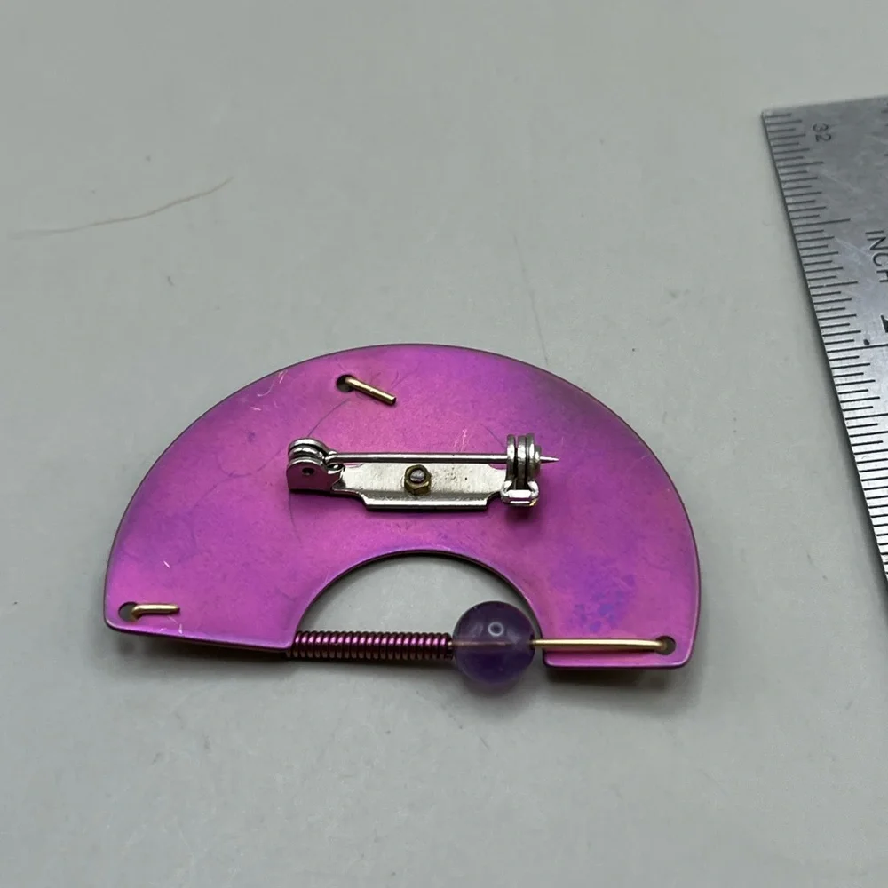 Purple and Blue Fan-Shaped Brooch